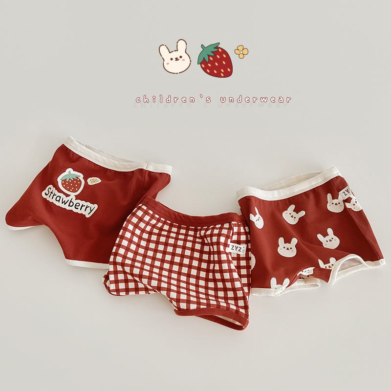 Strawberry Bear Printed Cotton Underwear ストロベリー ショーツ 下着 3枚セット【mh0013554】 N094 Girl Boxer / S mamahalo accessory 幼児用下着