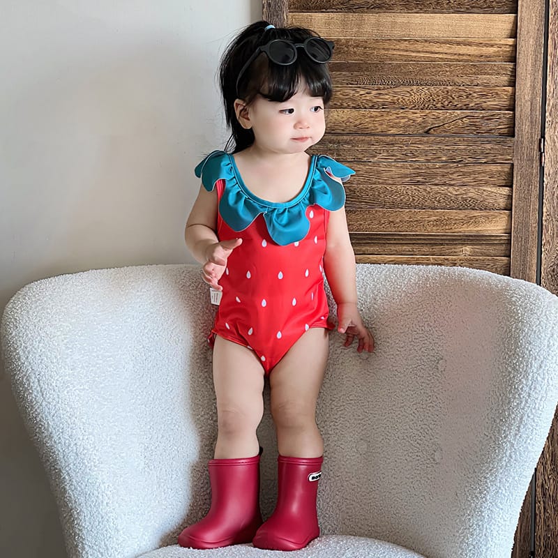 Strawberry Camisole One-Piece Swimwear Swimcap Set いちご ワンピース水着【mh0013344】 mamahalo kids ベビー用水着