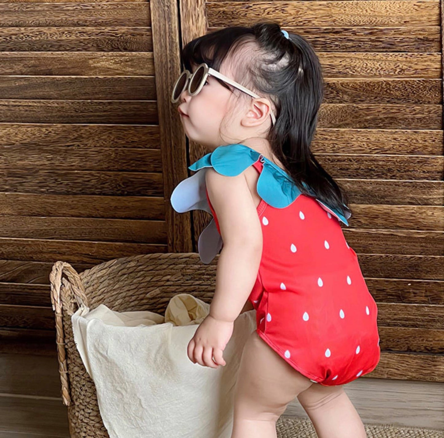 Strawberry Camisole One-Piece Swimwear Swimcap Set いちご ワンピース水着【mh0013344】 mamahalo kids ベビー用水着
