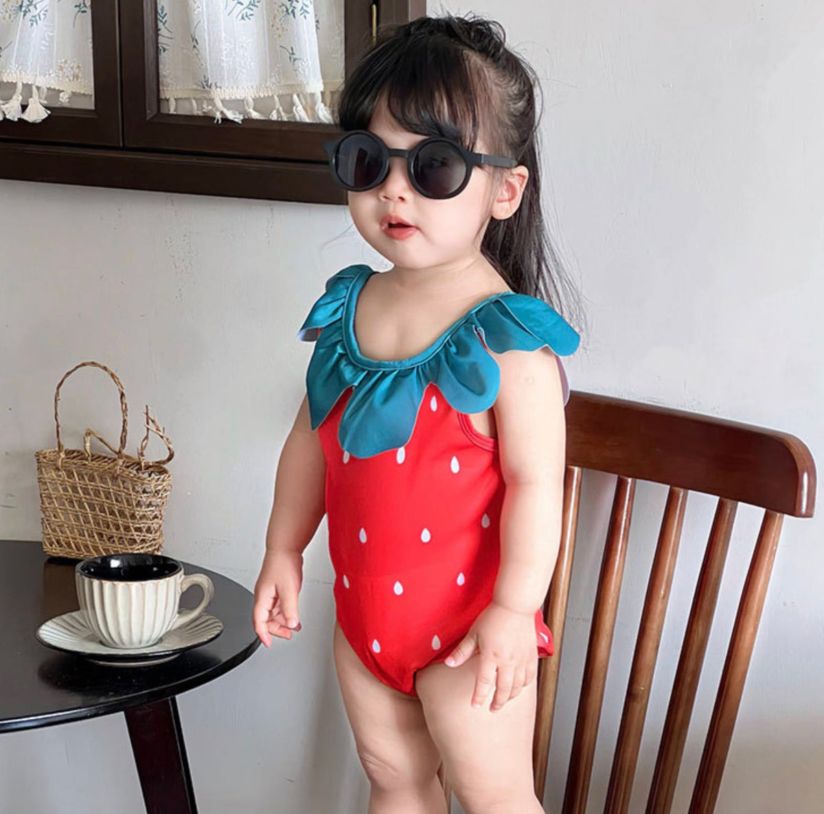 Strawberry Camisole One-Piece Swimwear Swimcap Set いちご ワンピース水着【mh0013344】 mamahalo kids ベビー用水着