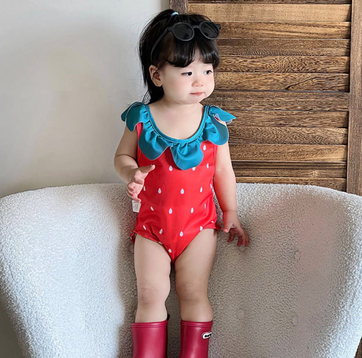 Strawberry Camisole One-Piece Swimwear Swimcap Set いちご ワンピース水着【mh0013344】 mamahalo kids ベビー用水着