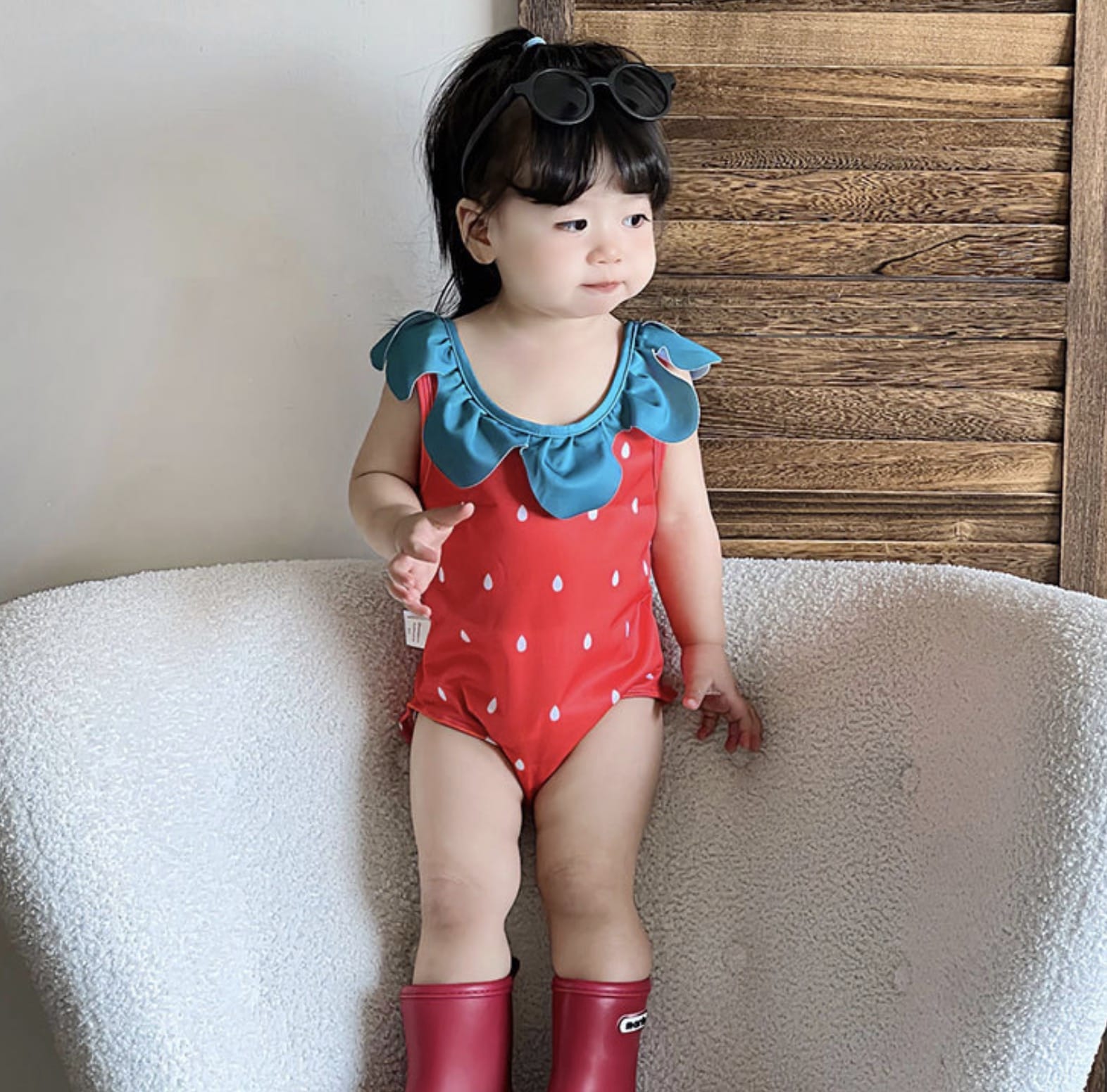 Strawberry Camisole One-Piece Swimwear Swimcap Set いちご ワンピース水着【mh0013344】 mamahalo kids ベビー用水着