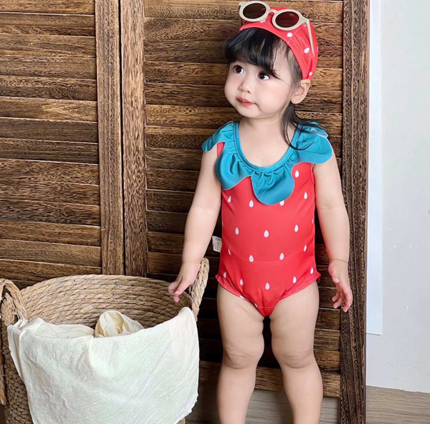 Strawberry Camisole One-Piece Swimwear Swimcap Set いちご ワンピース水着【mh0013344】 mamahalo kids ベビー用水着