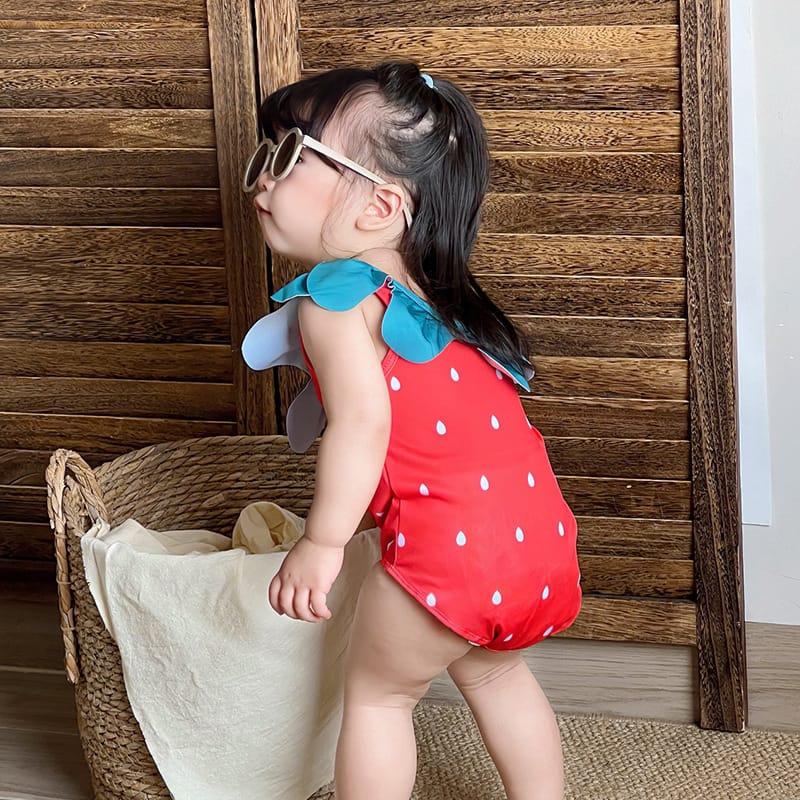 Strawberry Camisole One-Piece Swimwear Swimcap Set いちご ワンピース水着【mh0013344】 mamahalo kids ベビー用水着