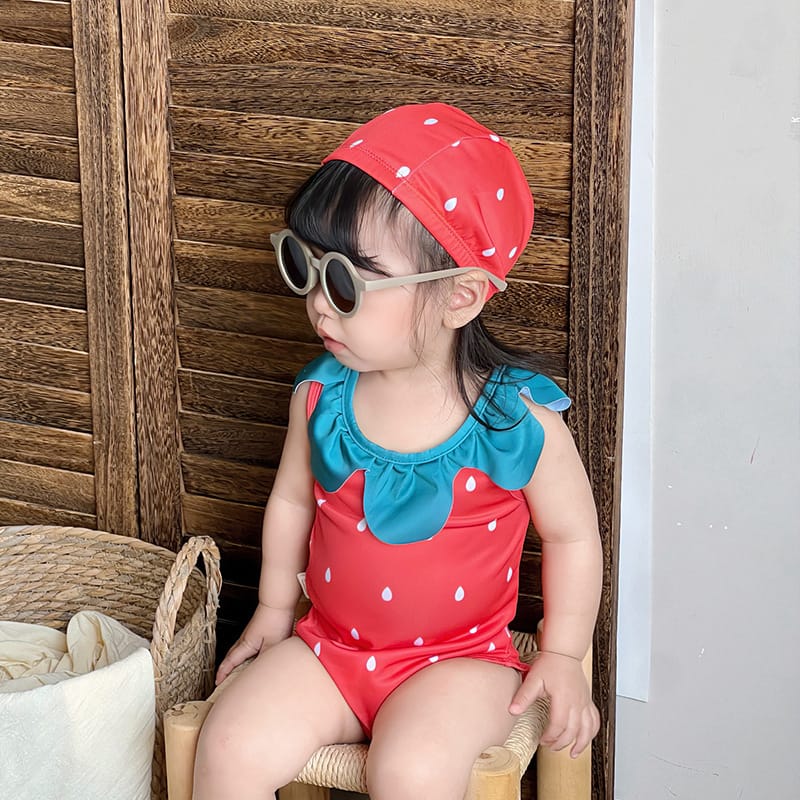 Strawberry Camisole One-Piece Swimwear Swimcap Set いちご ワンピース水着【mh0013344】 mamahalo kids ベビー用水着