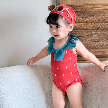 Strawberry Camisole One-Piece Swimwear Swimcap Set いちご ワンピース水着【mh0013344】 Red / 80cm mamahalo kids ベビー用水着