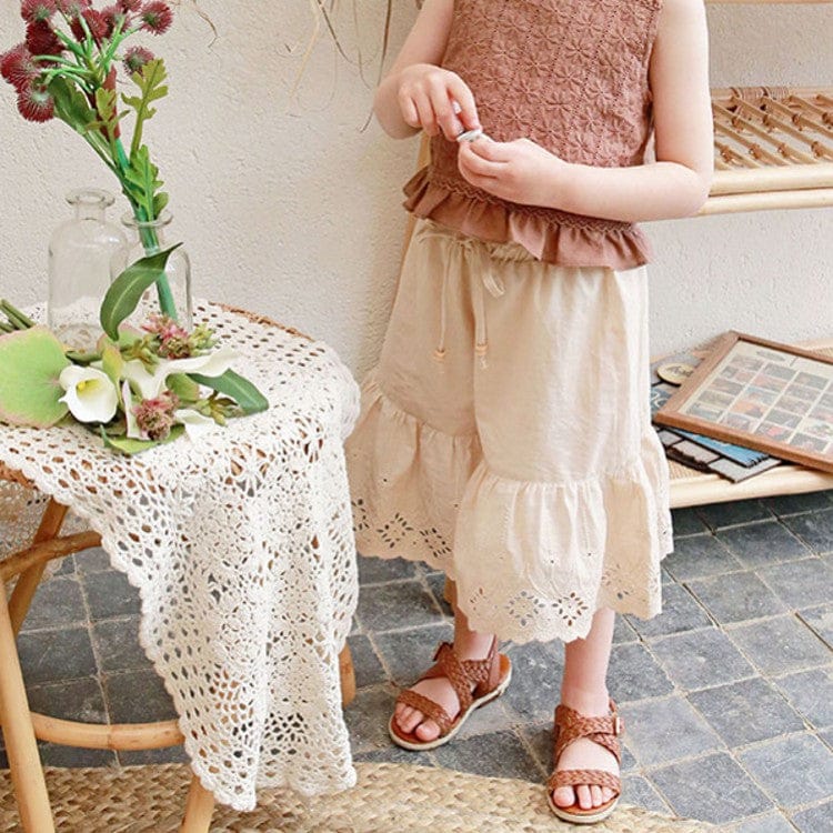 ロングパンツ・スウェットパンツ Apricot / 90cm スカラップレースワイドルーズクロップドパンツガウチョパンツ【mh0009633】