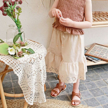 ロングパンツ・スウェットパンツ Apricot / 90cm スカラップレースワイドルーズクロップドパンツガウチョパンツ【mh0009633】