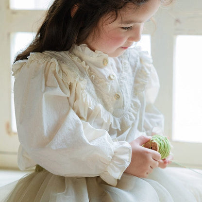 長袖シャツ・ブラウス Beige / 90cm キッズトップス レースフリル長袖ガーリーブラウス【mh0009046】