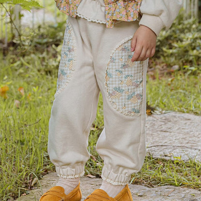 ロングパンツ・スウェットパンツ Beige / 90cm キッズパンツ フラワーパッチワークロングスウェットパンツ【mh0009050】