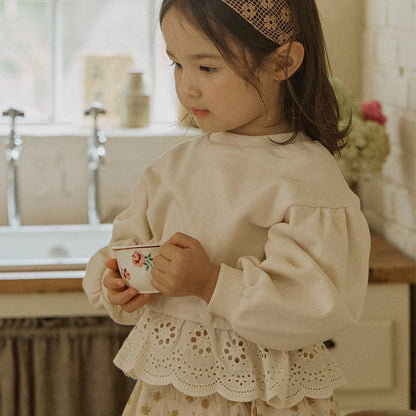 トレーナー・フーディ Beige / 90cm キッズトップス 裾レースペプラムドッキング長袖スウェットシャツ【mh0009061】