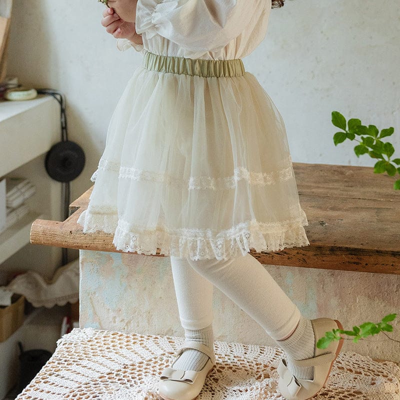 レギンスパンツ Beige / 90cm キッズパンツ ミドル丈チュールスカートドッキングレギンスパンツ【mh0009063】