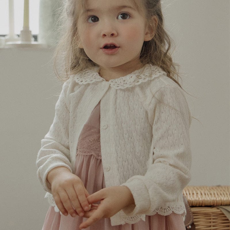 カーディガン・パーカー Beige / 90cm キッズカーディガン レース襟長袖ニットカーディガン【mh0009073】