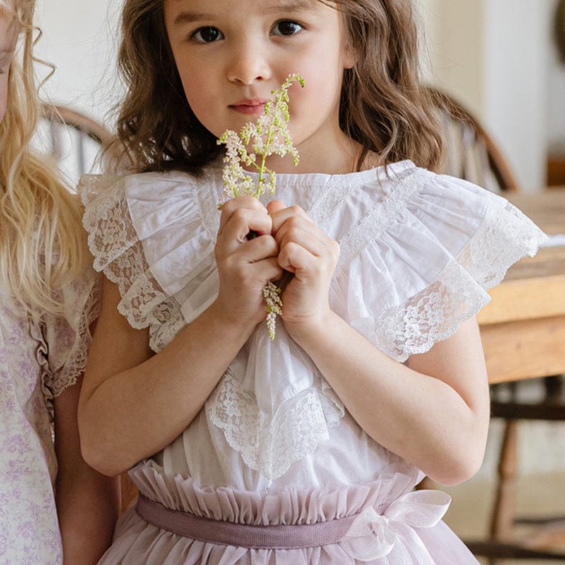 タンクトップ・キャミソール・ノースリーブトップス Beige / 90cm ボリュームレースフリルノースリーブブラウス【mh0009646】