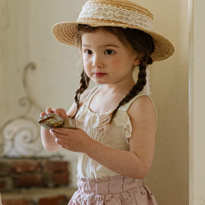 タンクトップ・キャミソール・ノースリーブトップス Beige / 90cm レースフリルエッジキャミソールトップス【mh0010275】