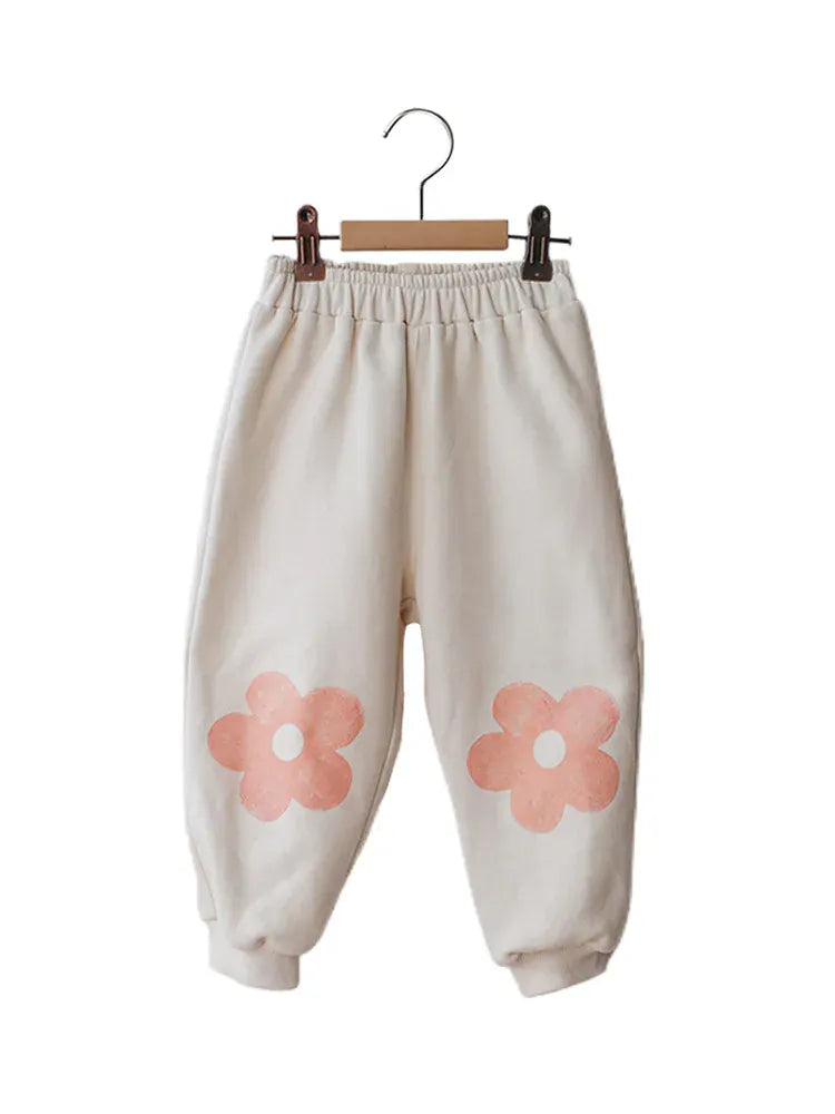 長袖セットアップ beige pants / 2T (90) キッズトップス/パンツ うさ耳フーディパーカー/フラワーロングスウェットパンツ【mh0008175】