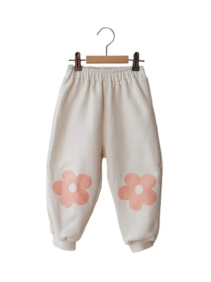 長袖セットアップ beige pants / 2T (90) キッズトップス/パンツ うさ耳フーディパーカー/フラワーロングスウェットパンツ【mh0008175】
