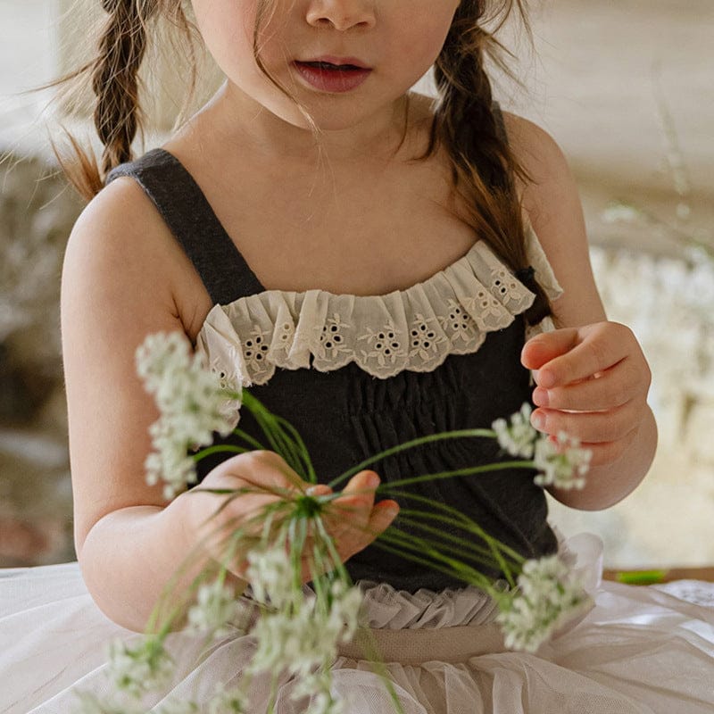 タンクトップ・キャミソール・ノースリーブトップス Black / 90cm レースフリルエッジキャミソールトップス【mh0010275】