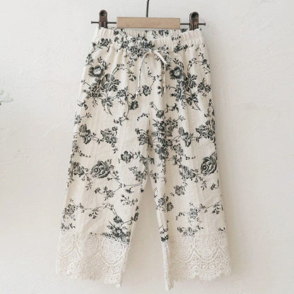 ロングパンツ・スウェットパンツ Black / 90cm 裾レース花柄パンツ イージーウエスト ボトムス【mh0010831】