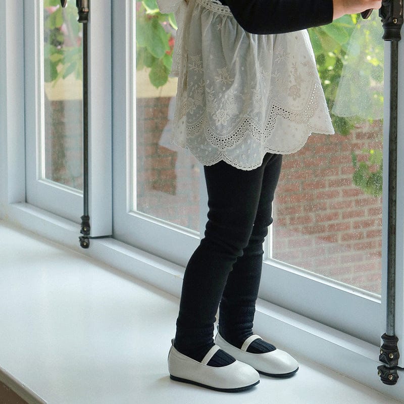 レギンスパンツ Black / 90cm 裾レースリブガーリーレギンス スパッツ【mh0010836】