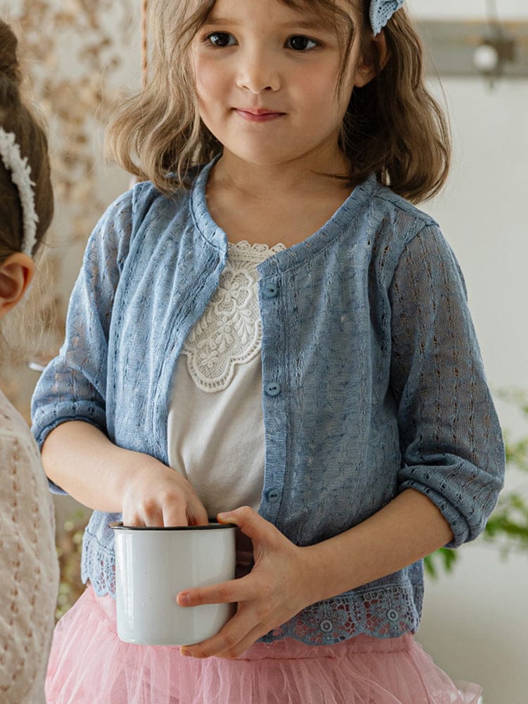 カーディガン・パーカー Blue / 90cm レースニット透かし編みカーディガン【mh0009637】