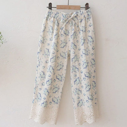 ロングパンツ・スウェットパンツ Blue / 90cm 裾レース花柄パンツ イージーウエスト ボトムス【mh0010831】