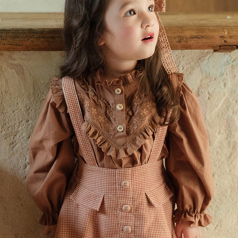 長袖シャツ・ブラウス Brown / 90cm キッズトップス レースフリル長袖ガーリーブラウス【mh0009046】