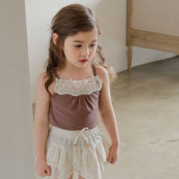 タンクトップ・キャミソール・ノースリーブトップス Brown / 90cm レースガーリーキャミソールトップス【mh0009638】