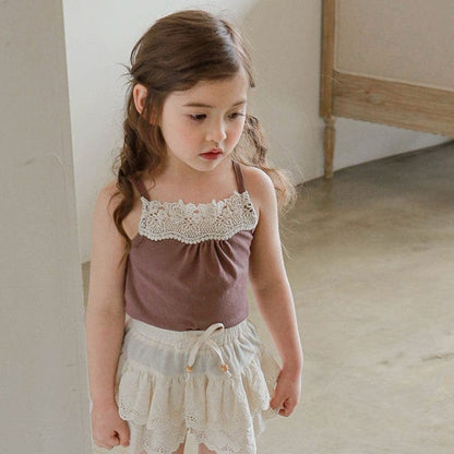 タンクトップ・キャミソール・ノースリーブトップス Brown / 90cm レースガーリーキャミソールトップス【mh0009638】