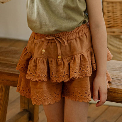 ハーフパンツ・ショートパンツ Brown / 90cm スカラップレースフリルショートパンツ【mh0009657】