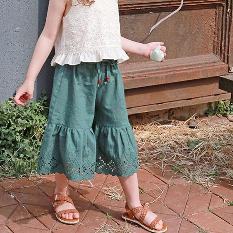 ロングパンツ・スウェットパンツ Green / 90cm スカラップレースワイドルーズクロップドパンツガウチョパンツ【mh0009633】