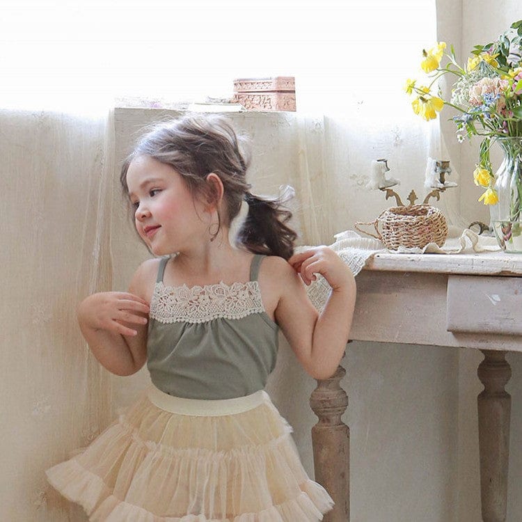 タンクトップ・キャミソール・ノースリーブトップス Green / 90cm レースガーリーキャミソールトップス【mh0009638】