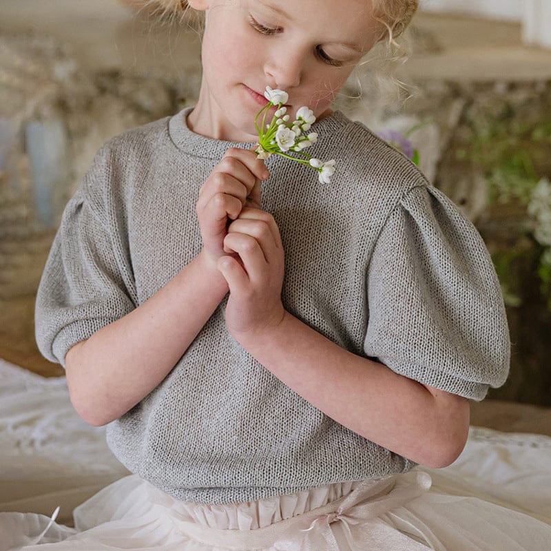 ニット・セーター Grey / 90cm バックリボン半袖パフスリーブサマーニットトップス【mh0009656】