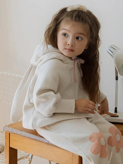 長袖セットアップ キッズトップス/パンツ うさ耳フーディパーカー/フラワーロングスウェットパンツ【mh0008175】