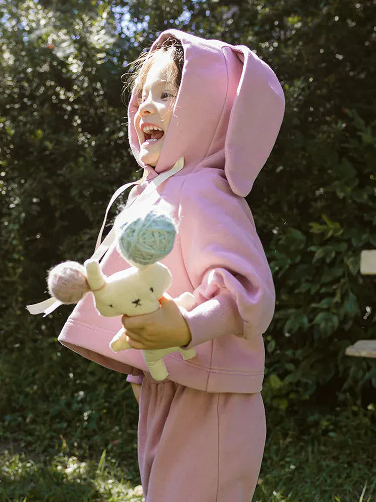 長袖セットアップ キッズトップス/パンツ うさ耳フーディパーカー/フラワーロングスウェットパンツ【mh0008175】