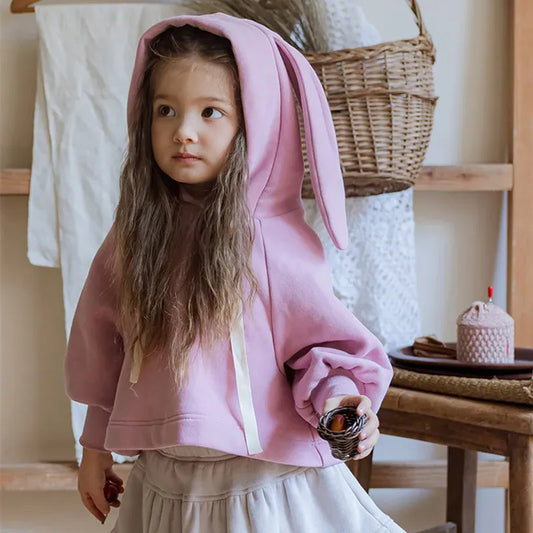 長袖セットアップ キッズトップス/パンツ うさ耳フーディパーカー/フラワーロングスウェットパンツ【mh0008175】