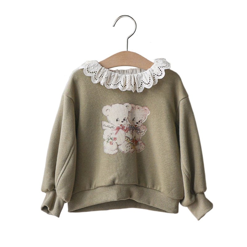 トレーナー・フーディ キッズトップス ベアくまプリントレースフリルカラー長袖スウェットシャツ【mh0009045】