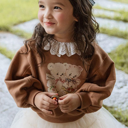 トレーナー・フーディ キッズトップス ベアくまプリントレースフリルカラー長袖スウェットシャツ【mh0009045】
