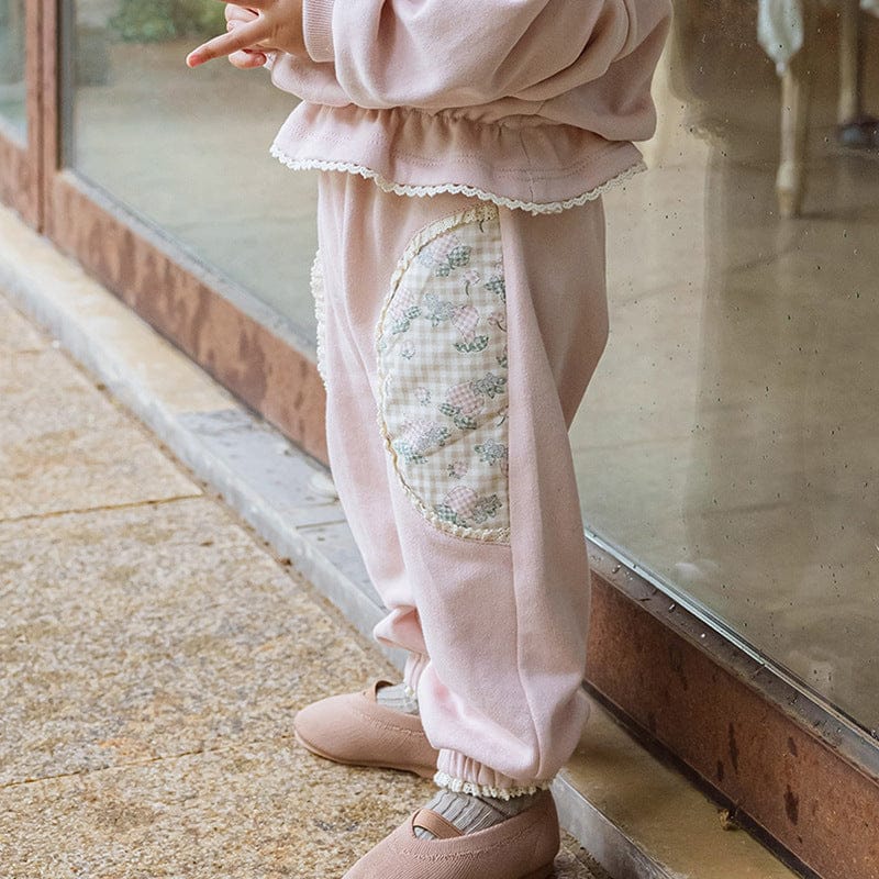 ロングパンツ・スウェットパンツ キッズパンツ フラワーパッチワークロングスウェットパンツ【mh0009050】