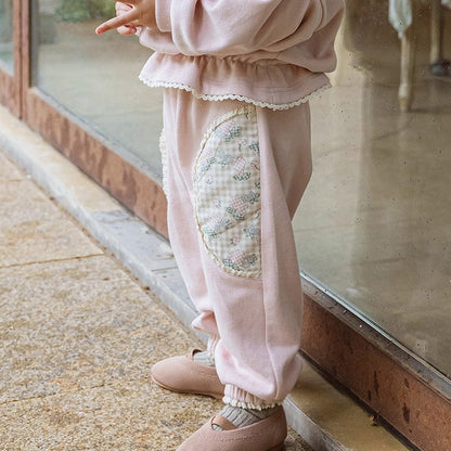 ロングパンツ・スウェットパンツ キッズパンツ フラワーパッチワークロングスウェットパンツ【mh0009050】