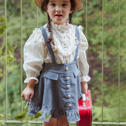 スカート キッズスカート チェック/デニムフリルサスペンダースカート【mh0009054】