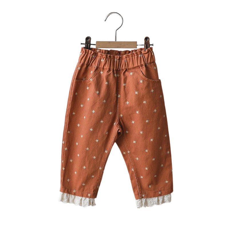 ロングパンツ・スウェットパンツ キッズパンツ フラワー刺繍裾フリルルーズロングパンツ【mh0009055】