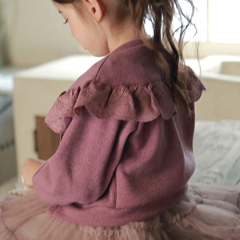 カーディガン・パーカー キッズカーディガン ビッグレースフリルニットカーディガンジャケット【mh0009060】