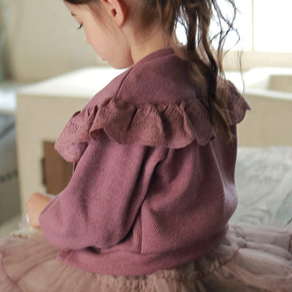 カーディガン・パーカー キッズカーディガン ビッグレースフリルニットカーディガンジャケット【mh0009060】