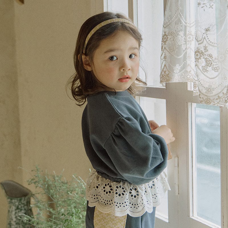 トレーナー・フーディ キッズトップス 裾レースペプラムドッキング長袖スウェットシャツ【mh0009061】
