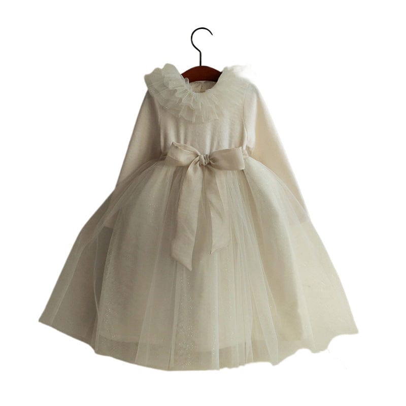 長袖ワンピース キッズワンピース チュールリボン長袖プリンセスパーティドレスワンピース【mh0009062】