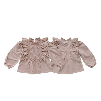 長袖シャツ・ブラウス キッズトップス クロシェビブフリルドッキング長袖ブラウス【mh0009066】