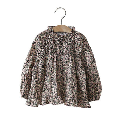 長袖シャツ・ブラウス キッズトップス フラワープリントフリル長袖チュニックブラウス【mh0009068】