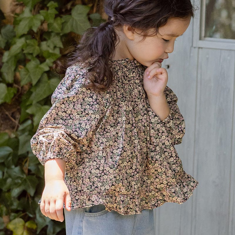 長袖シャツ・ブラウス キッズトップス フラワープリントフリル長袖チュニックブラウス【mh0009068】