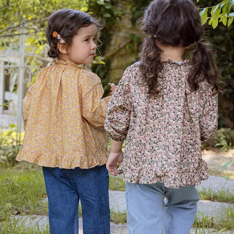 長袖シャツ・ブラウス キッズトップス フラワープリントフリル長袖チュニックブラウス【mh0009068】